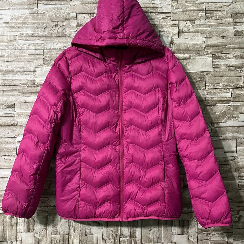 Time and Tru Women's Pink Full-Zip Puffer Hoodie Coat Jacket Size Large (12-14)